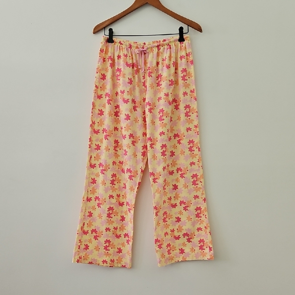 Cotton Lounge Pants Yellow‎ Pink Floral Cool Girl Pajama Pants Size Small-Medium